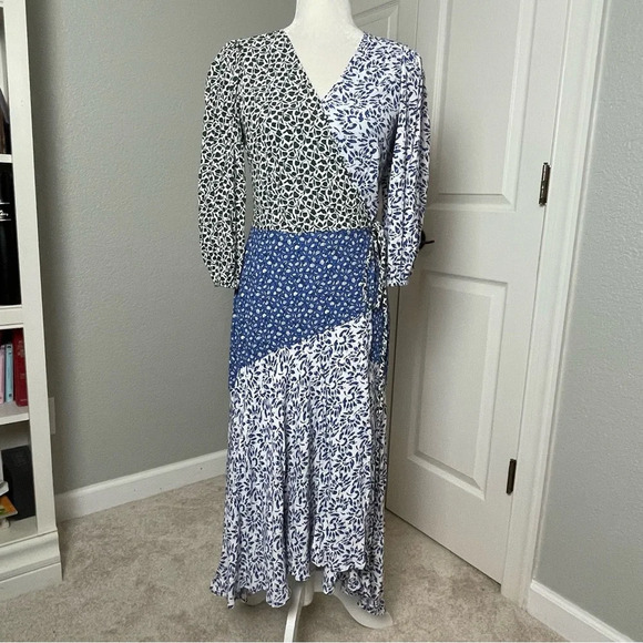 Ann Taylor Floral Wrap Flare Midi Dress Mixed Floral Print Sz 2 - Picture 3 of 13